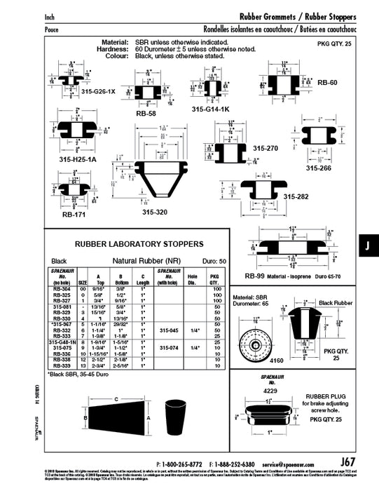Rubber GRommet Plug Type 5/8" OD x 3/16" ID x 1/16" GRoove THK x 1/2" GRoove DIA, Buna S Black, 65 Duro by Spaenaur Inc.