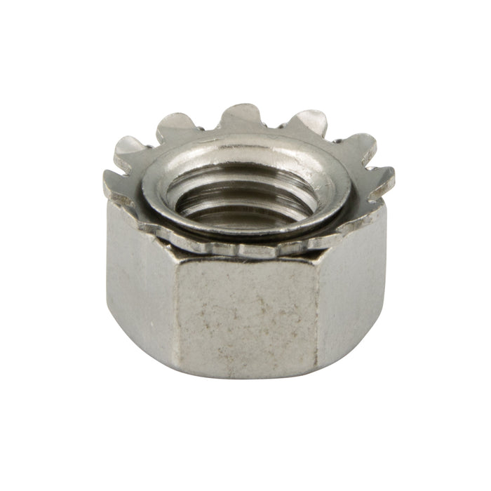 Écrou hexagonal K-Lok avec rondelle frein à denture externe 1/4 po-28 UNF x 7/16 po AF x 15/64 po O/A THK. Acier inoxydable 18-8 par K-LOK