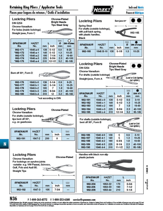 Lockring Pliers Bent Jaws 90 Deg for Internal Lockrings 8-25mm Chrome Vanadium Chrome Plated Steel Grey Tip by Spaenaur Inc.