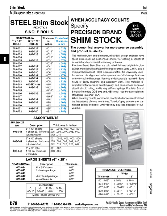 Shim Stock .020" (.508mm) TH x 6" x 100" Roll Low Carbon Steel C1010 Not Plated