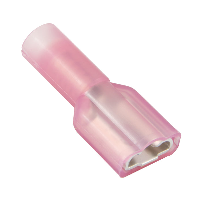 Connecteur femelle, sans soudure, entièrement isolé en nylon, fil 16-14 GA. Compatible avec des lames de 1/4 po. Cuivre électrolytique, plaque d'étain brillante, isolation en plastique bleu.