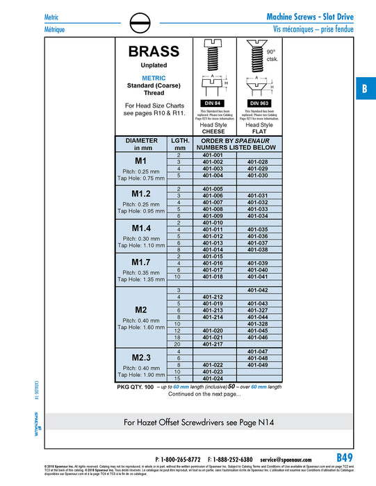Machine Screw Slot Cheese HD DIN 84 M2.3 x 0.40 x 15mm LG Brass