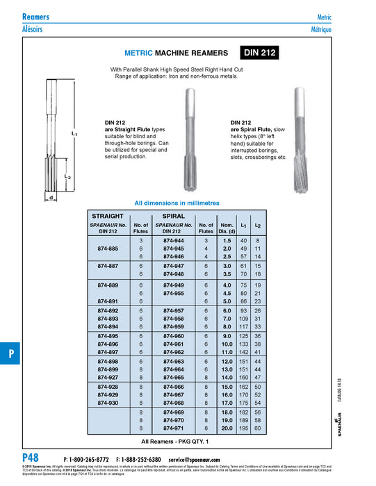 Spiral Flute Machine Reamer with Straight Shank 16 mm High Speed Steel Plain Finish DIN 212D 16