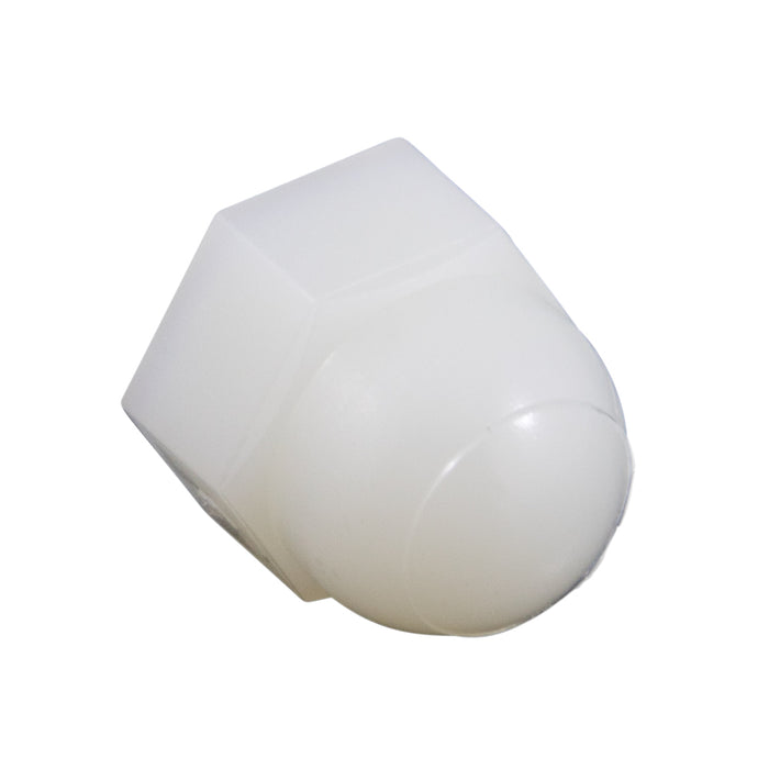 Écrou borgne, M10 x 1,50 mm, largeur à plat (WAF) 16,0 mm, hauteur (THK) 18,0 mm, nylon, conforme à la norme DIN 1587, fabriqué par Spaenaur Inc.