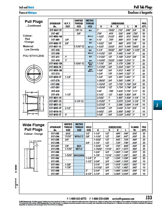 Pull Plug Wide Flange 1 1/4 x 1/2 Low Density Polyethylene Colour orange