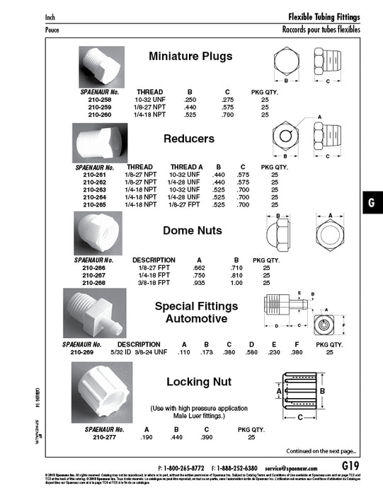 Miniature Special Fitting - Automotive 5/32" ID x 3/8"-24 UNF Nylon by Spaenaur Inc.