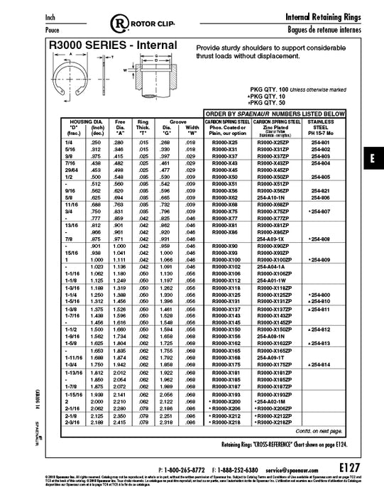 Internal Retaining Ring 5/16" Housing DIA PH 15-7MO Stainless Steel