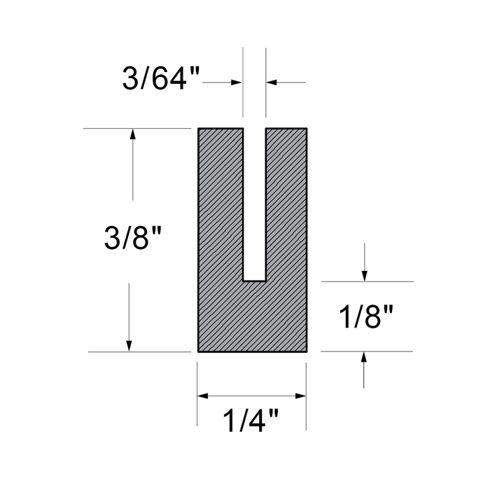 Extruded Channel, 3/64" GAp Width, 3/8" HT O/A, 1/4" Base Black Rubber Sbr 70 +-5 100 Ft Roll by Spaenaur Inc.