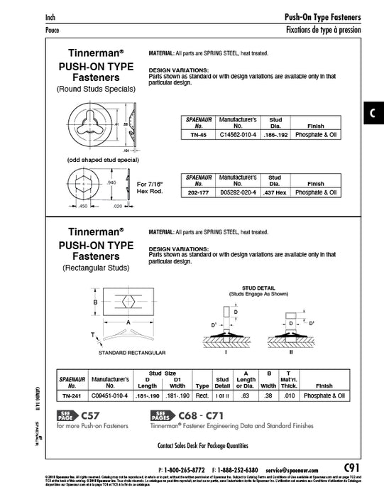 Écrou à ressort pour goujon rond lisse de 0,188 à 0,192 po de diamètre, en acier à ressort traité thermiquement, phosphaté et huilé, par Tinnerman®.