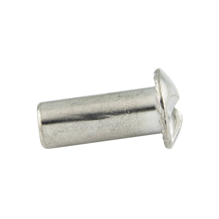 Sleeve Nut Oval Countersunk Slot HD #8-32 UNC x 3/8" L, x 11/32" Head DIA x 1/4 Bar DIA Brass, Nickel Plated tolerances: Overall Length: 13/32" +/-.015" Barrell DIA. : 1/4" +/-.005" Tap Depth 1/4" Minimum Slot: .040" Wide +/-.015" x .030" Deep
