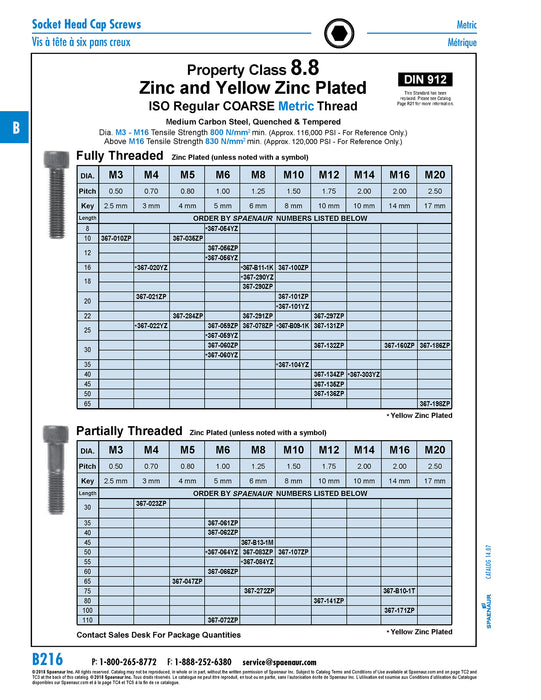 Hex Socket Cap Screw DIN 912 M10 x 20mm LG, Full Thread CL 8.8 Alloy Steel Zinc Plated DIN 912/8.8-ZP/Full M10X20