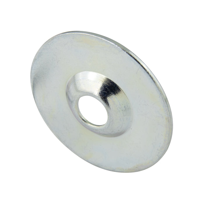 Rondelle à bride large et à tête fraisée, diamètre intérieur 1/4", diamètre extérieur 1-3/16", épaisseur 0,035", en acier zingué trivalent, fabriquée par Spaenaur Inc.