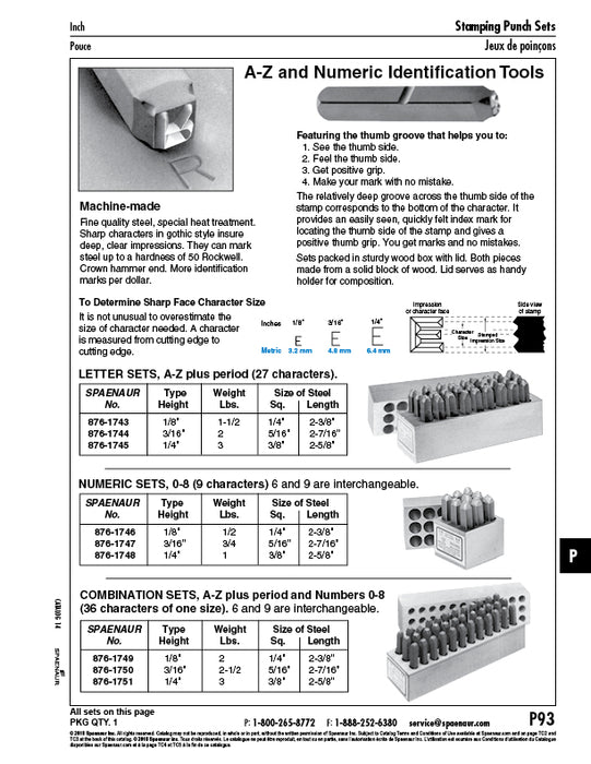 Letter & Figure Stamp Set (36 Pc) 1/8" Wide Characters Steel Plain In Wooden Box