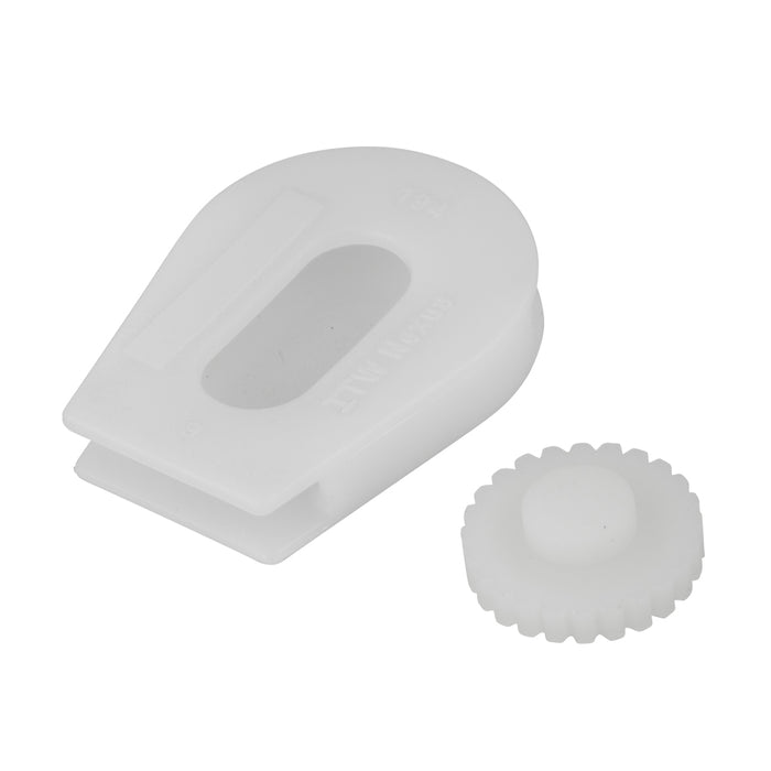 Cord Buckle (2 Parts - Holder & Locking Wheel) for 3mm-4mm Cord Delrin 500 Plastic White by Spaenaur Inc.