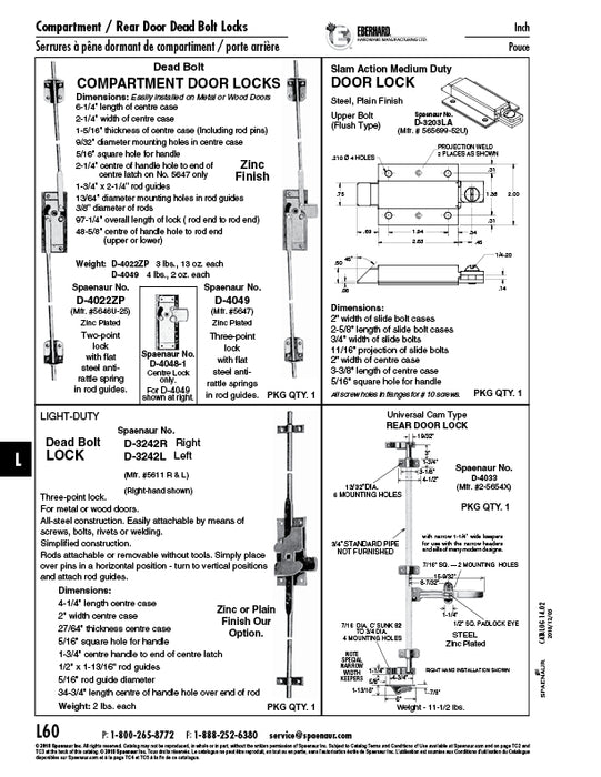 Dead Bolt Lock Set, 3 Point Steel Zinc Plated