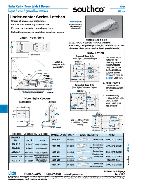 Loquet à crochet (dissimulé) 1,6 cm x 2,7 cm Acier zingué