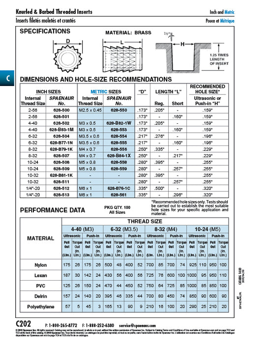 Brass Barb-Sert Metric M5 x 0.8mm Pitch x .395" Reg LGTH Brass Plain