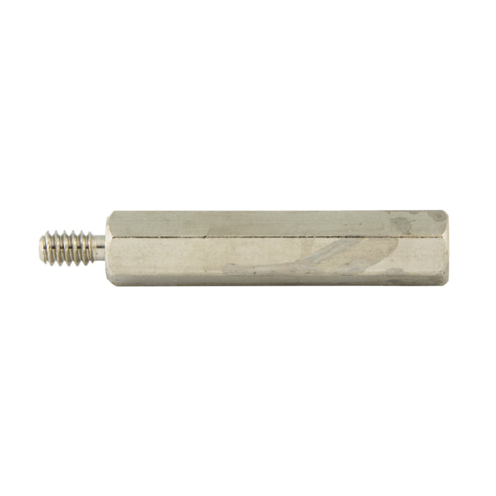 Entretoise hexagonale, filetage mâle/femelle, #8-32 UNC, profondeur du trou 7/16", longueur du goujon 3/8", longueur 3/4", 1/4" A.F. Laiton, nickelé par Spaenaur Inc.