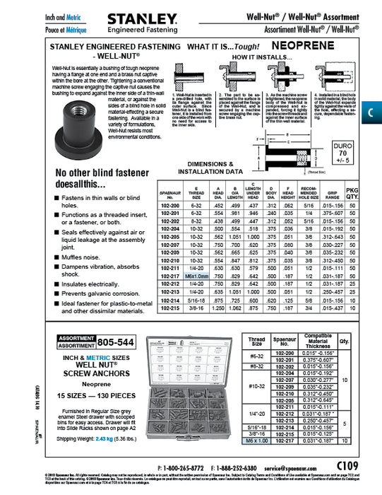 Well Nut 3/8"-16 THRD x .750" Body DIA x 1.062" O/A LGTH Neoprene 55-65 Duro