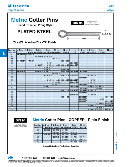 Cotter Pin, DIN 94/Vz 5mm x 71mm Steel Zinc Plated DIN 94/ST-ZP 5X71
