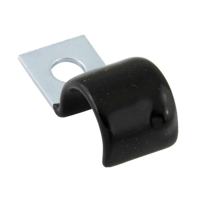 "Half" Clip, Cushioned 5/8" Clamp DIA, 9/32" Hole DIA, .812" C to C, Steel Zinc W/Clear Chromate, Black Vinyl Cushion by Spaenaur Inc.