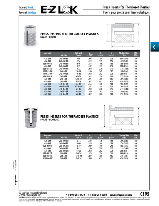 Press Insert 240 Series 5/16"-18 Brass