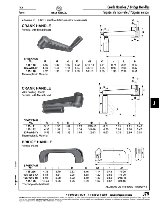 Crank Handle with Folding Arm Female 1/2-13" Thread, 3.50" Handle Length Thermoplastic Material Black