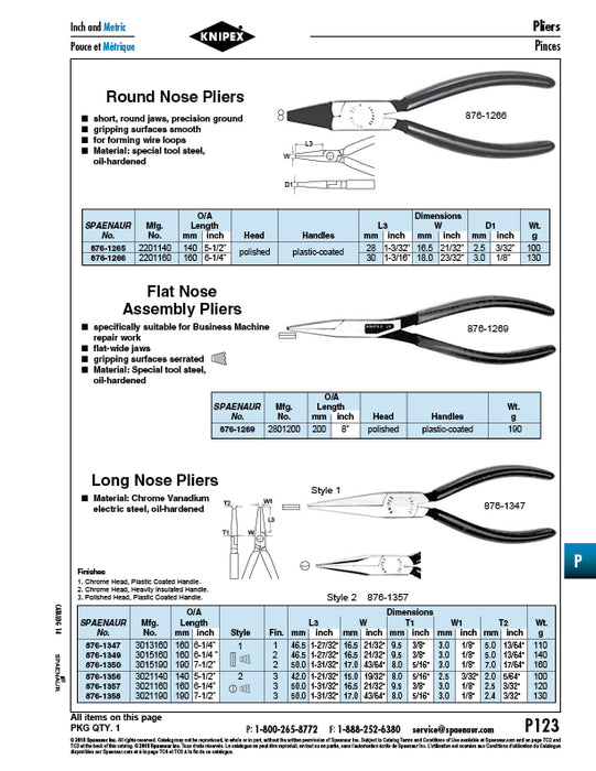 LONG Nose Pliers, Flat Jaws 160mm (6-1/4") LGTH Chrome Vanadium Steel,Chrome Plated Plastic-Coated Handles by Spaenaur Inc.