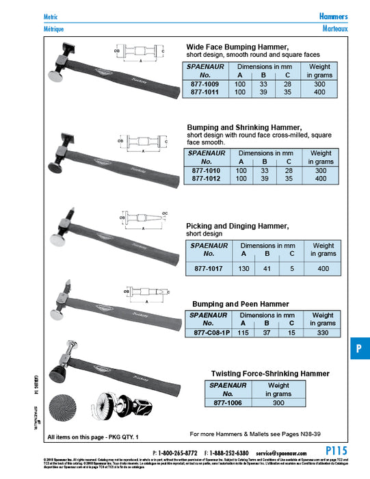 Bumping Hammer, Short Pattern, Smooth Round & Square Faces 33 x 28mm DIAs. Steel, Polished Heads
