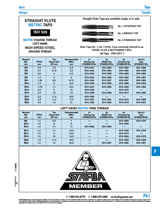 Starting (Taper) Tap, Left Hand M4 x 0.7-Left High Speed Steel Ground Thread