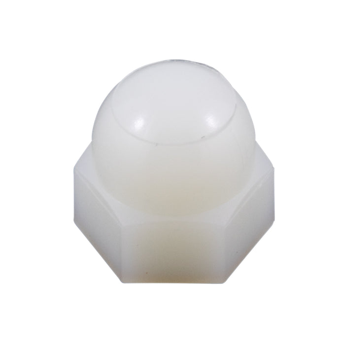 Écrou borgne, M6 x 1,00 mm, largeur à plat (WAF) 10,0 mm, hauteur (THK) 12,0 mm, nylon, conforme à la norme DIN 1587, fabriqué par Spaenaur Inc.