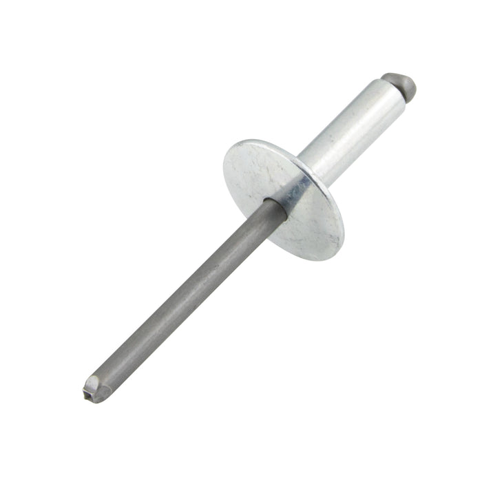 Pop Rivet Large Flange HD, Open End 3/16" x .690" LG (.376"-.500" Grip) Steel Zinc Plated