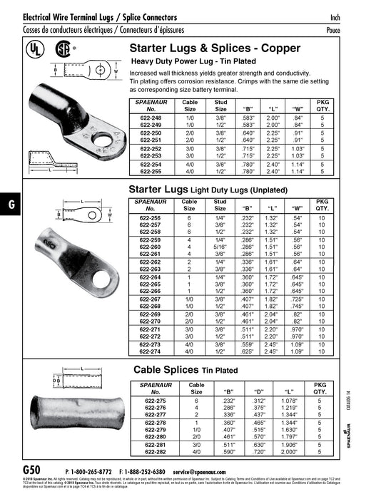 Light Duty Starter Lug #1 Cable, 3/8" Stud Copper