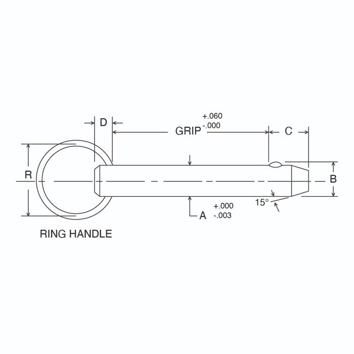 Goupille d'attelage à dégagement rapide avec épaulement et anneau Diamètre de l'arbre 1/2 po x prise 3,50 po 302/303 Acier inoxydable ordinaire