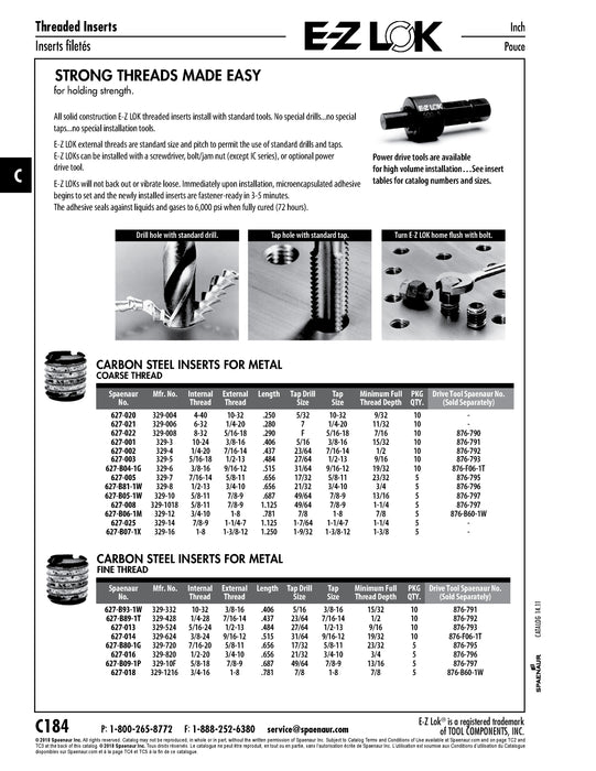 E-Z Lok Threaded Insert, Self Locking External Thread #10-32 UNF Internal Thread, 3/8"-16 UNC External Thread, .406" LGTH Steel, Black Oxide