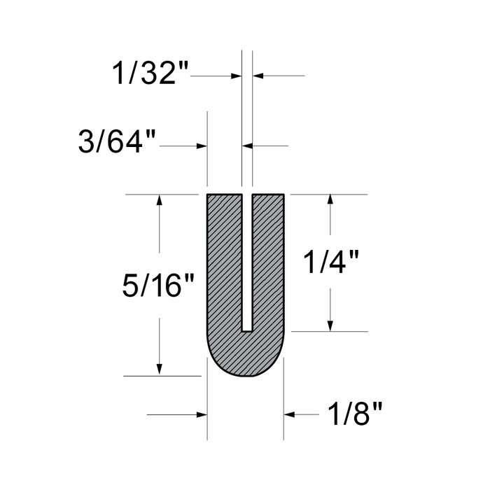 Profilé en U extrudé en caoutchouc noir, hauteur totale 5/16 po x épaisseur de paroi 3/64 po. Composé EPDM 65-75 Duro, rouleau de 100 pi de Spaenaur Inc.