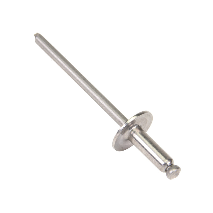 Pop Rivet Large Flange HD,Open End 1/8" x .265" LONG (.032"-.125"Grip) 300 Series Stainless Steel