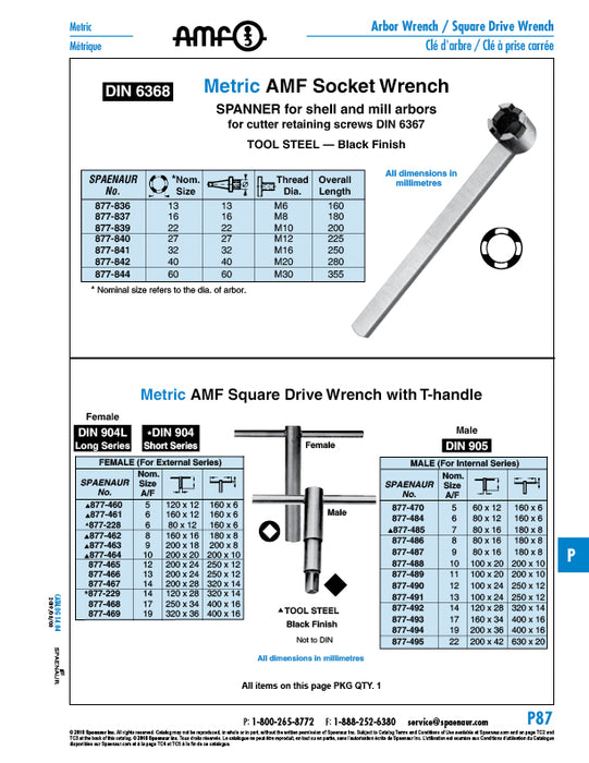 Clé à douille carrée interne avec manche en T LONG (embout femelle) DIN 904L- 12 12 mm x 200 Acier, finition noire par Spaenaur Inc.