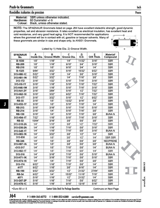 Diaphragm Rubber Grommet, 3/16" ID x 1/32" Groove Width x 5/16" Groove Dia. x 3/16" O/A Thickness, SBR