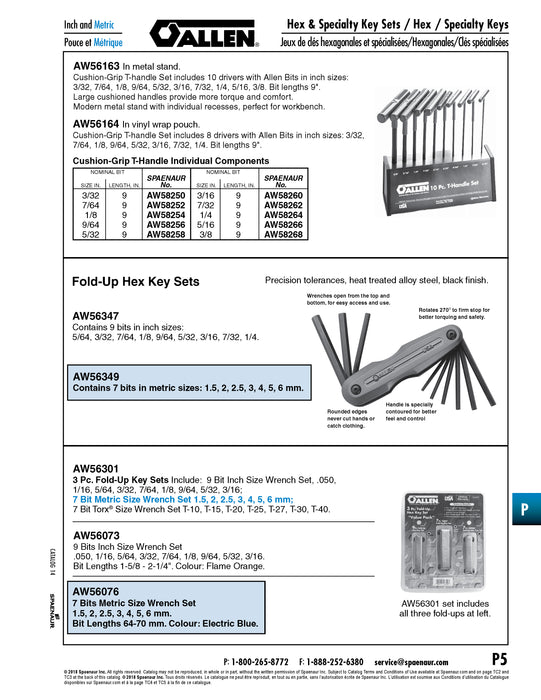 Allen Hex Key Fold Up Set 7 Bits (1.5mm-6mm) Alloy Steel, Electric Blue Handle