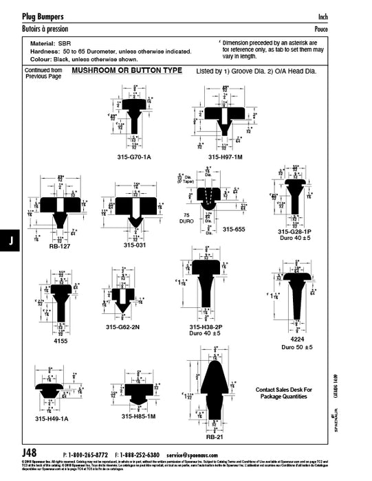 Snap-In Plug Bumper, 9/16" OD x 25/64" O/A HT, 5/64 GR Polylastomer Black 55 Duro