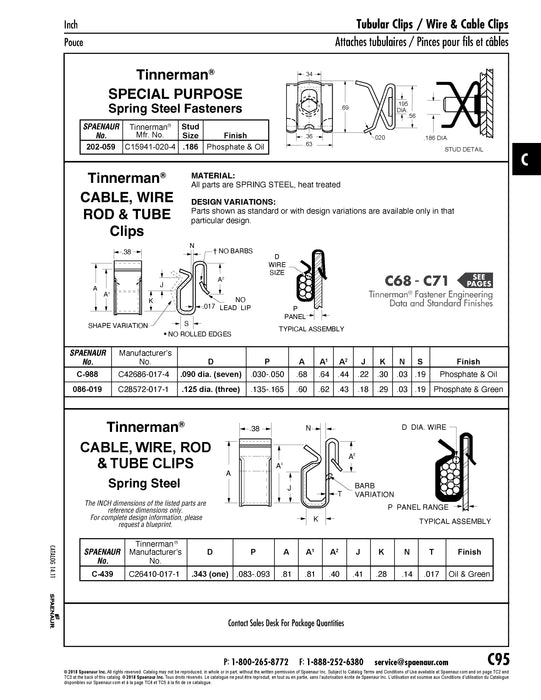 Wiring Fastener Capacity 3 x .125" DIA Wire, Panel Range .135"-.165" Spring Steel, Phosphate & 2 Coats Olive Drab Paint