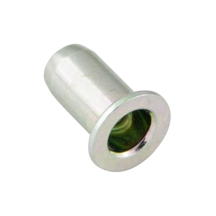 Flat HD Rivet Nut Open End Keyless 1/4"-28 UNF x 0.200-0.260" Grip Steel Cad Plated