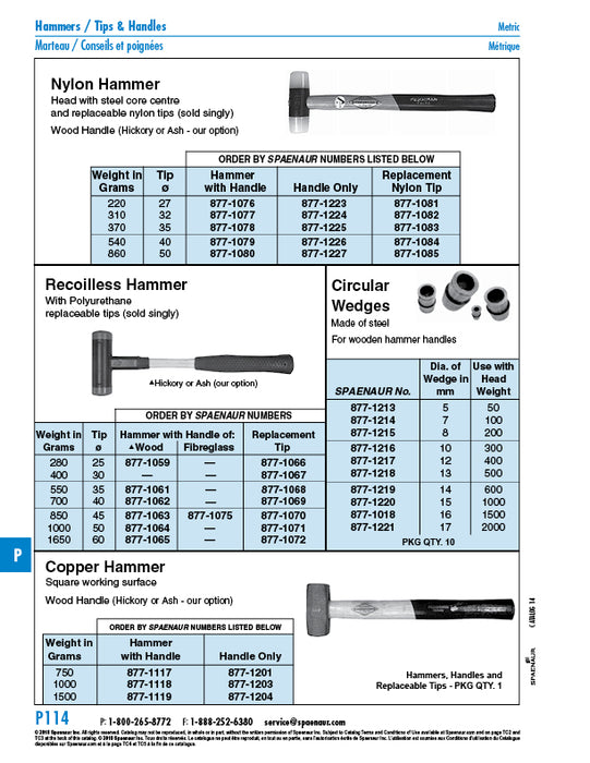 Nylon Hammer with Replacement Nylon Heads, Ash Handle, Steel Core Center, 5037.0 310 Weight GRams - 32mm by Spaenaur Inc.