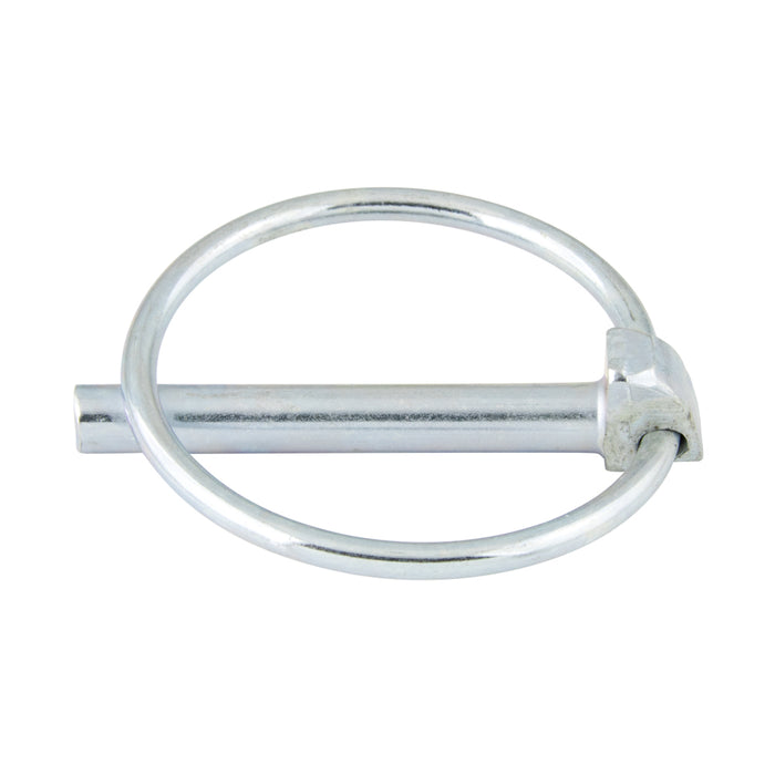 Lynch Pin W/ Spring Steel Snap Ring And Chain & Cotter 9.5mm DIA x 40mm LGTH x 39mm Inside Ring DIA Approx, C-1018 Steel Zinc Chromate Plated ("D" Pin Shape)