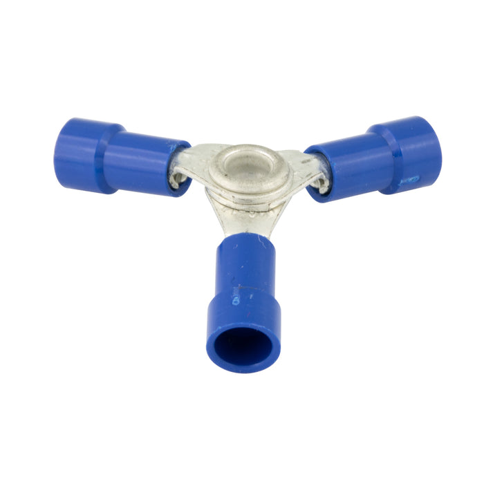 Copper Three-Way Connector, Solderless, Insulated 16-14 GA. Wire Eletrolytic Copper Blue Plastic Insulation Bright Tin Plate by Spaenaur Inc.