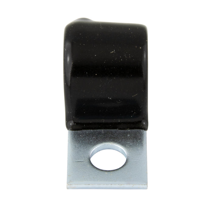 Pince « Half », rembourrée, diamètre 11/16 po, diamètre du trou 7/32 po, 0,812 po de centre à centre, acier zingué avec chromate transparent, rembourrage en vinyle noir par Spaenaur Inc.
