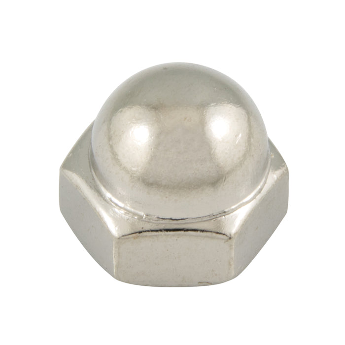 Écrou borgne, M4 x 0,70 mm, largeur à plat (WAF) 7,0 mm, épaisseur (THK) 5,5 mm, acier nickelé, conforme à la norme DIN 917, fabriqué par Spaenaur Inc.