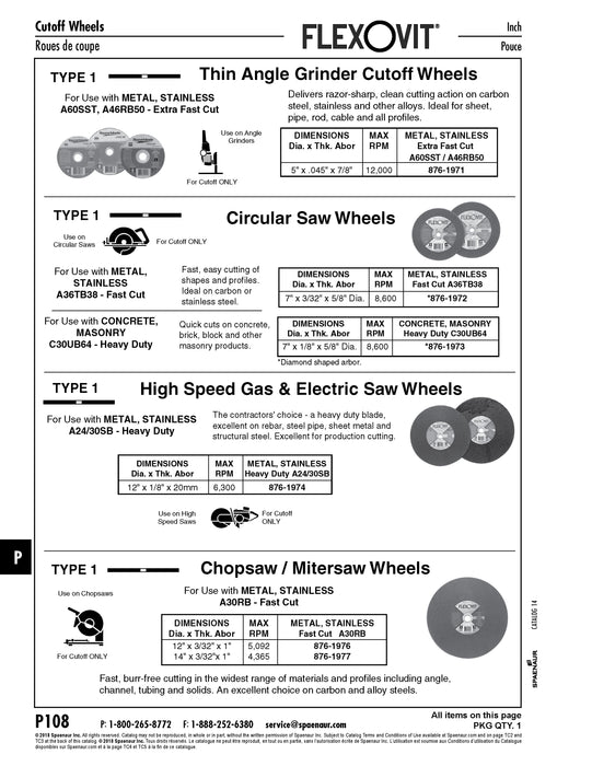 Abrasive Cutoff Wheel High Performnce Heavy Duty A24/30Sb 12" DIA x 1/8" x 20mm