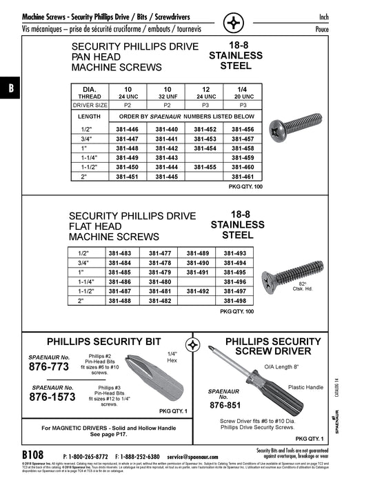 Security Screw, Flat Head Security Phillips Drive, #10-24 UNC x 3/4" Length, Stainless Steel
